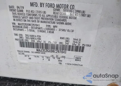 2019 Ford Ecosport Se из США, поврежденный, VIN MAJ3S2GE0KC297041